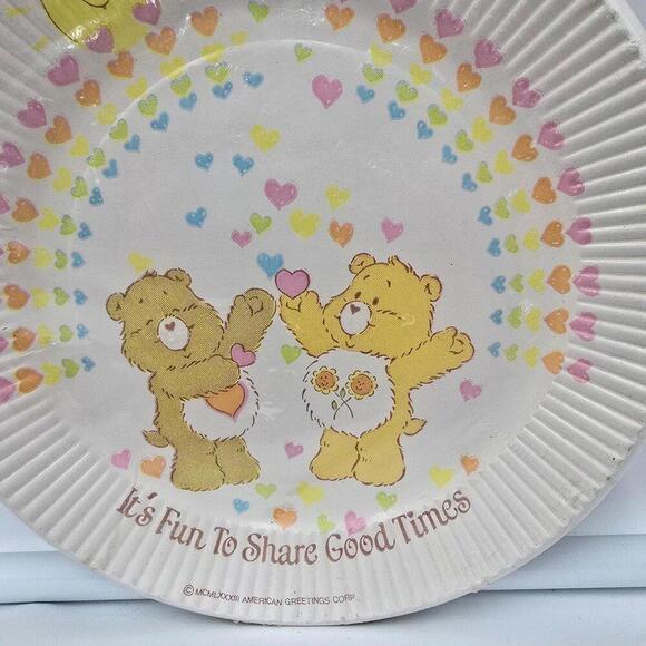 1980's Care Bear Plates "Its Fun to Share Good Times", 8 Count Plates - Picture 2 of 4
